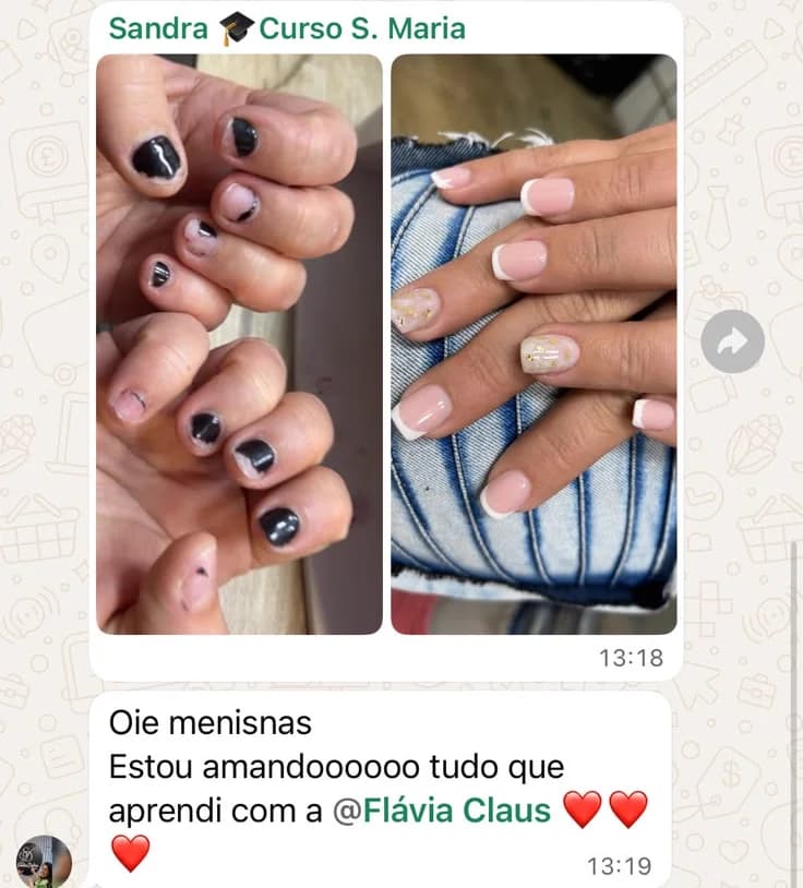 Print de conversa de WhatsApp com foto de Antes e Depois feita pela aluna Sandra